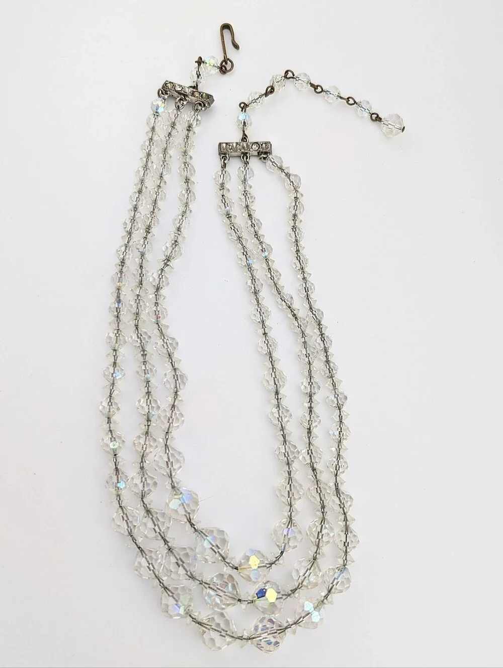 Laguna VTG AB Crystal Multi Strand Layered Statement Necklace Aurora Borealis